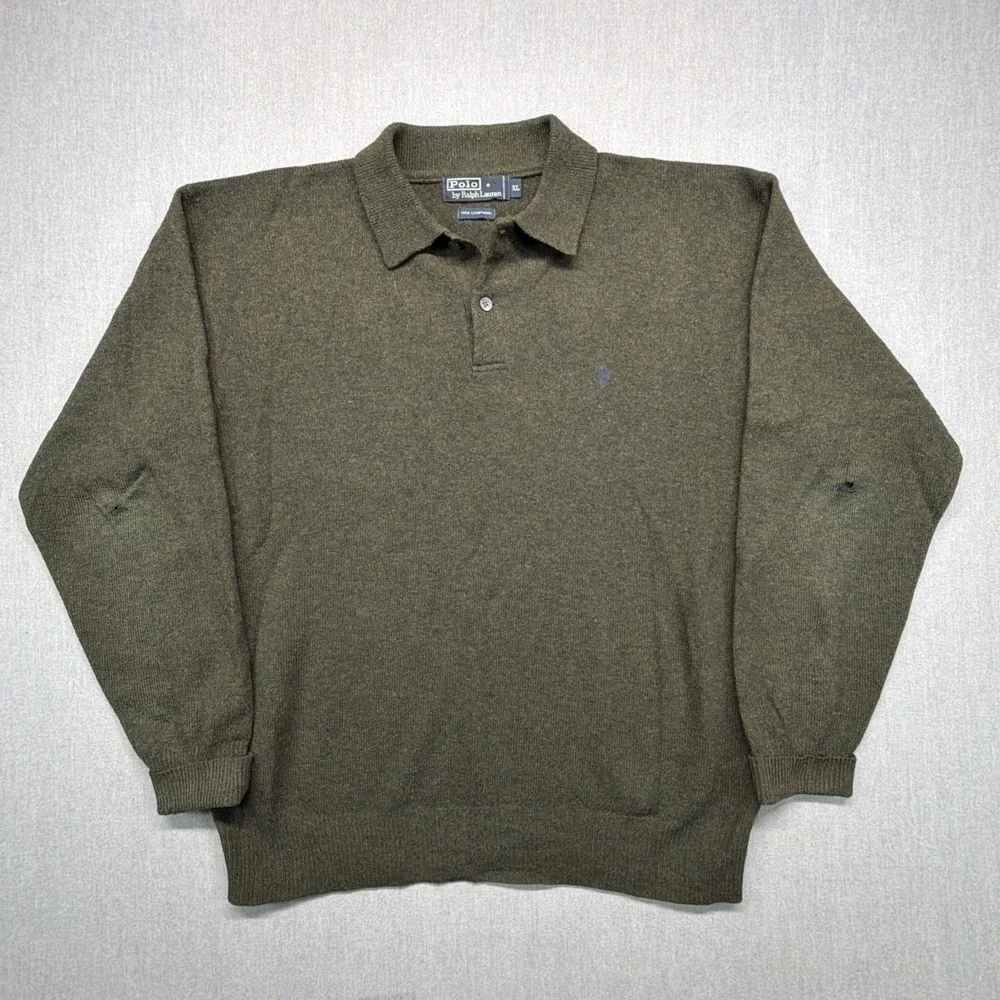 Polo Ralph Lauren Sweater Mens XXL Green 100% Lambswool Pullover HOLES